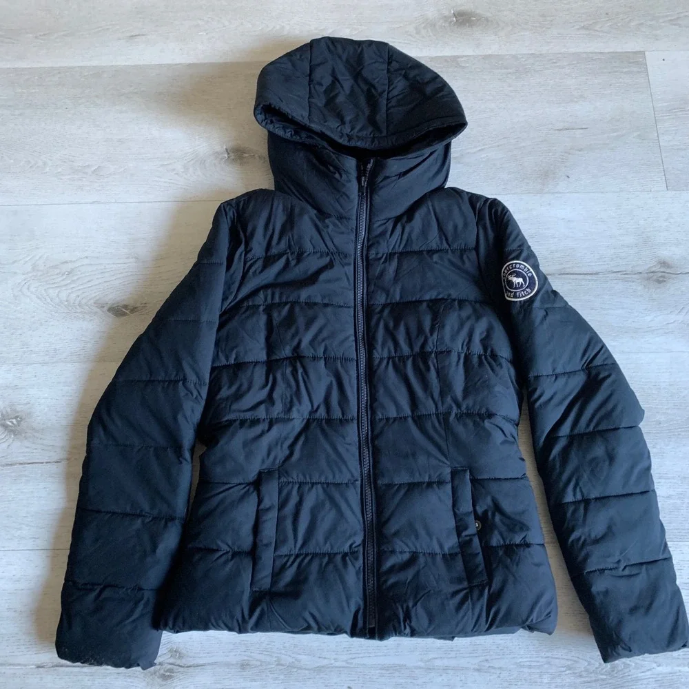 Abercrombie Kids Puffer Jacket Navy Blue Neon Pink Fleece Lined Hooded XL